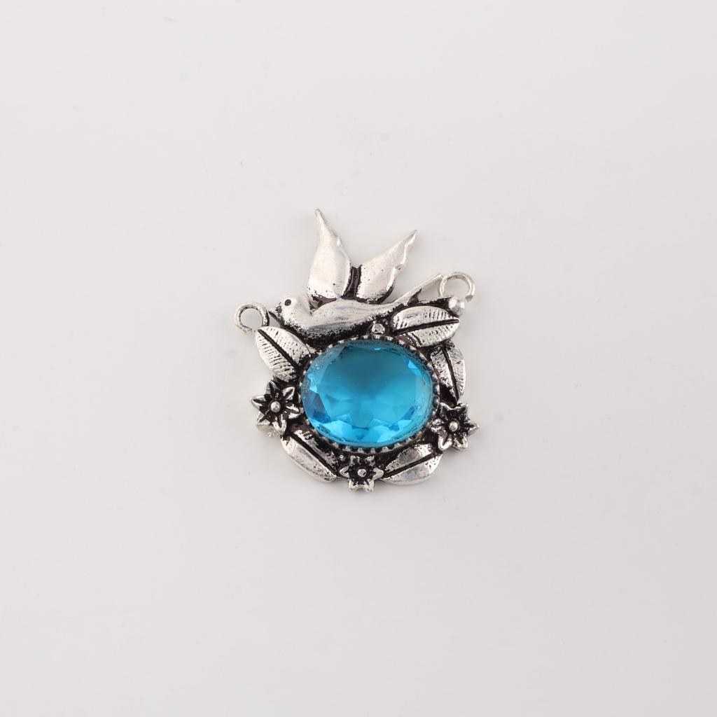 Swiss Blue Topaz Gemstone 925 Sterling Silver Women Jewelry Bird Pendant 0.5" For Gift CP-43-7