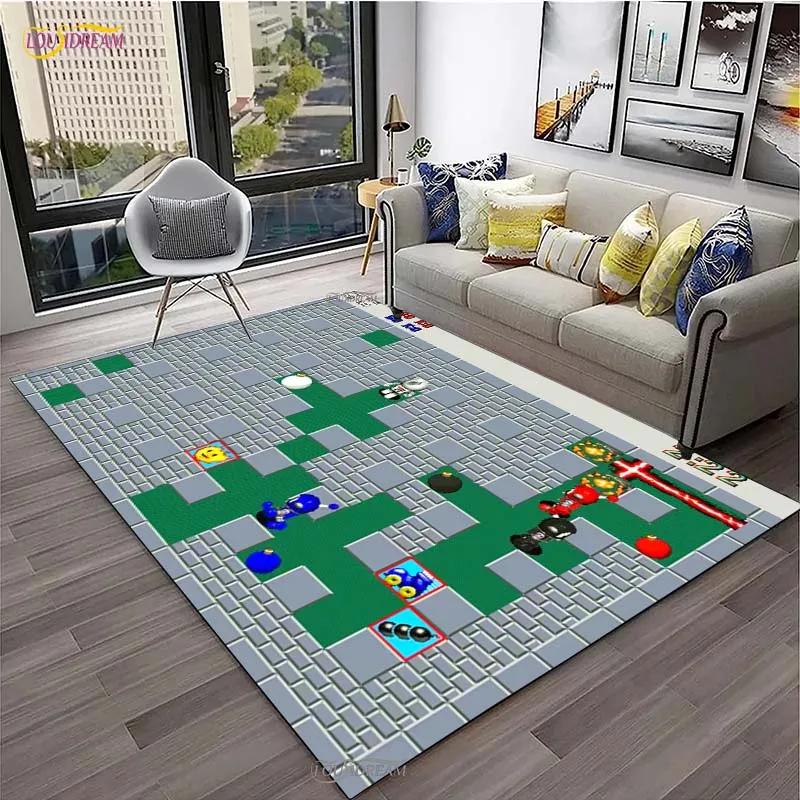 Retro Bomberman Game Playing Carpet for Living Room Bedroom Area Rug Kitchen Un-slip Floor Mat Alfombra Birthday Gift Poster Mat