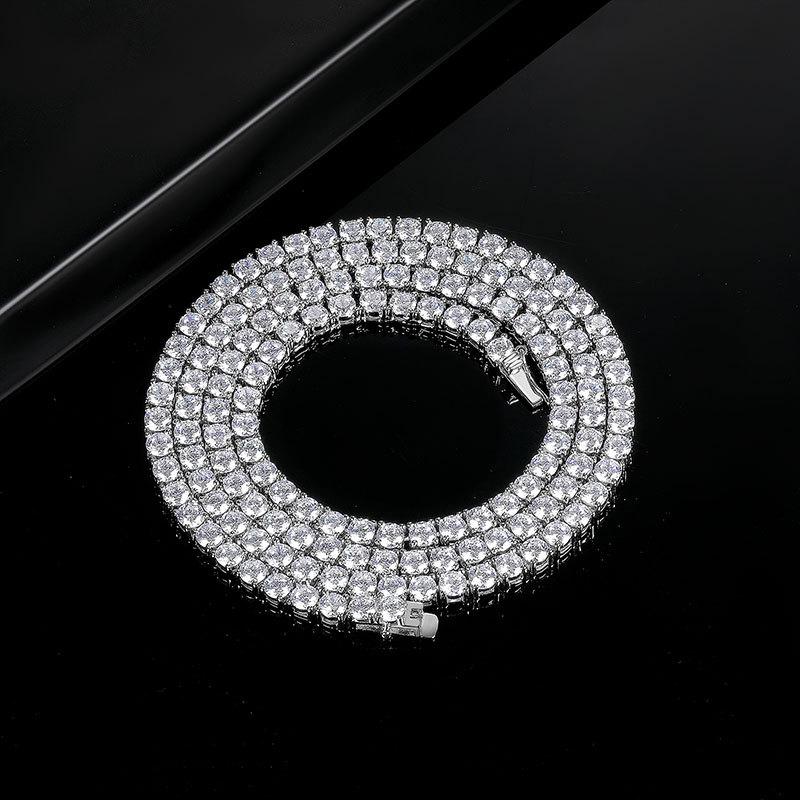 18K White Gold Plated Zirconia Tennis Necklace Choker, 4-Prong, Size Options: 2mm-6mm, Fashion Trend Bestseller