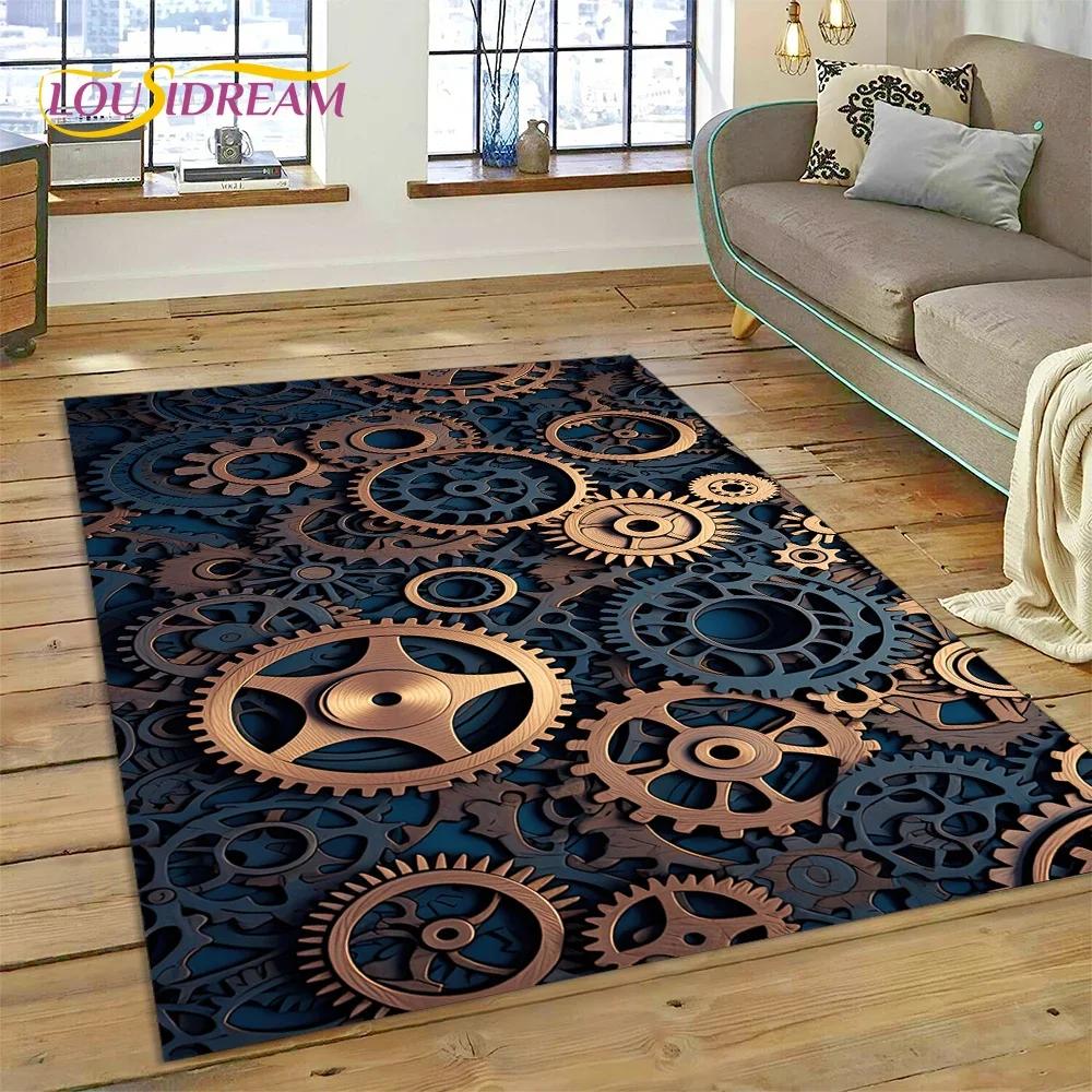 3D mechanické ozubené kola Gears Steampunk Koberec Koberec do obývacího pokoje Ložnice Dekor, podlahová rohož Protiskluzová dekorace na pohovku Rohožka Dárky