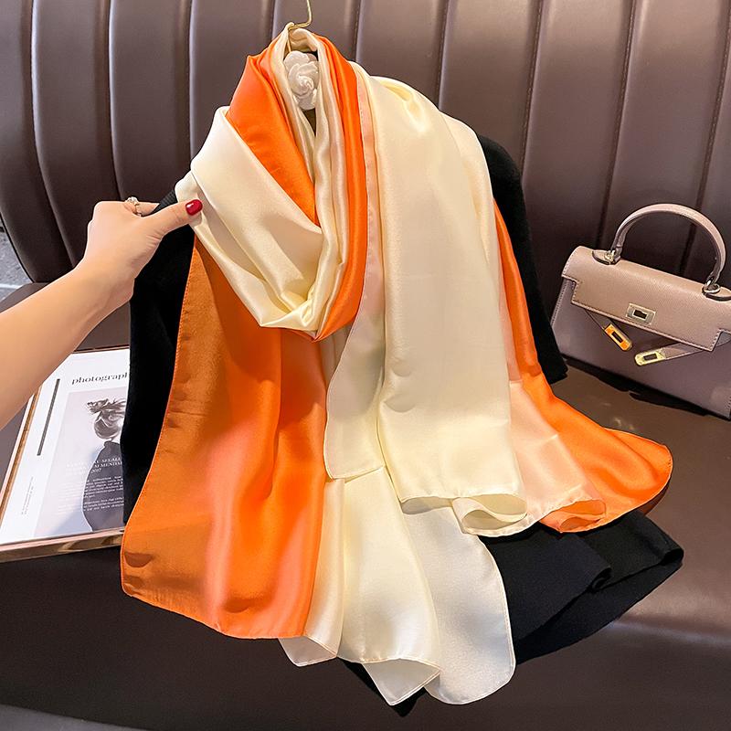 Gradient Silk Scarves Women Luxury Brand Hijab Scarf Foulard Femme Shawls Wraps Silk Bandana Head Scarf Hijab Beach Poncho