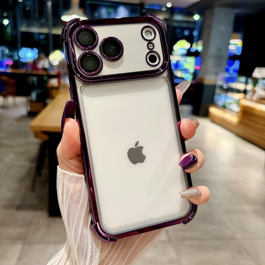 Electroplating Clear Phone Case For iPhone 17 Pro Max 17Pro Air 17 Lens Glass Film Air Bag Shockproof Transparent Cover Funda