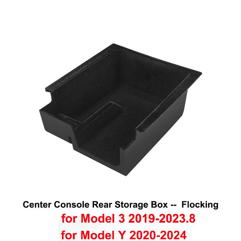 Center Console Organizer for Tesla Model Y 2023 2024 Rear Trunk Side Storage Box Bins Flocking Armrest Hidden Cup Tray Console