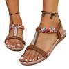 Large Size Printed Woven Sandals Women's Summer New Bohemian Outer Wear Flat Elastic Beach Sandals