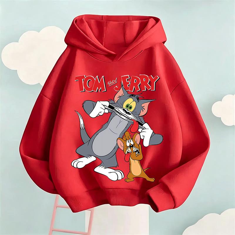 2026 New Autumn Boys Girls Hoodies Cartoon Print Children's Tom Jerry  Autumn Winter Long Sleeve Sweatshirt Cute Girls Hoodies