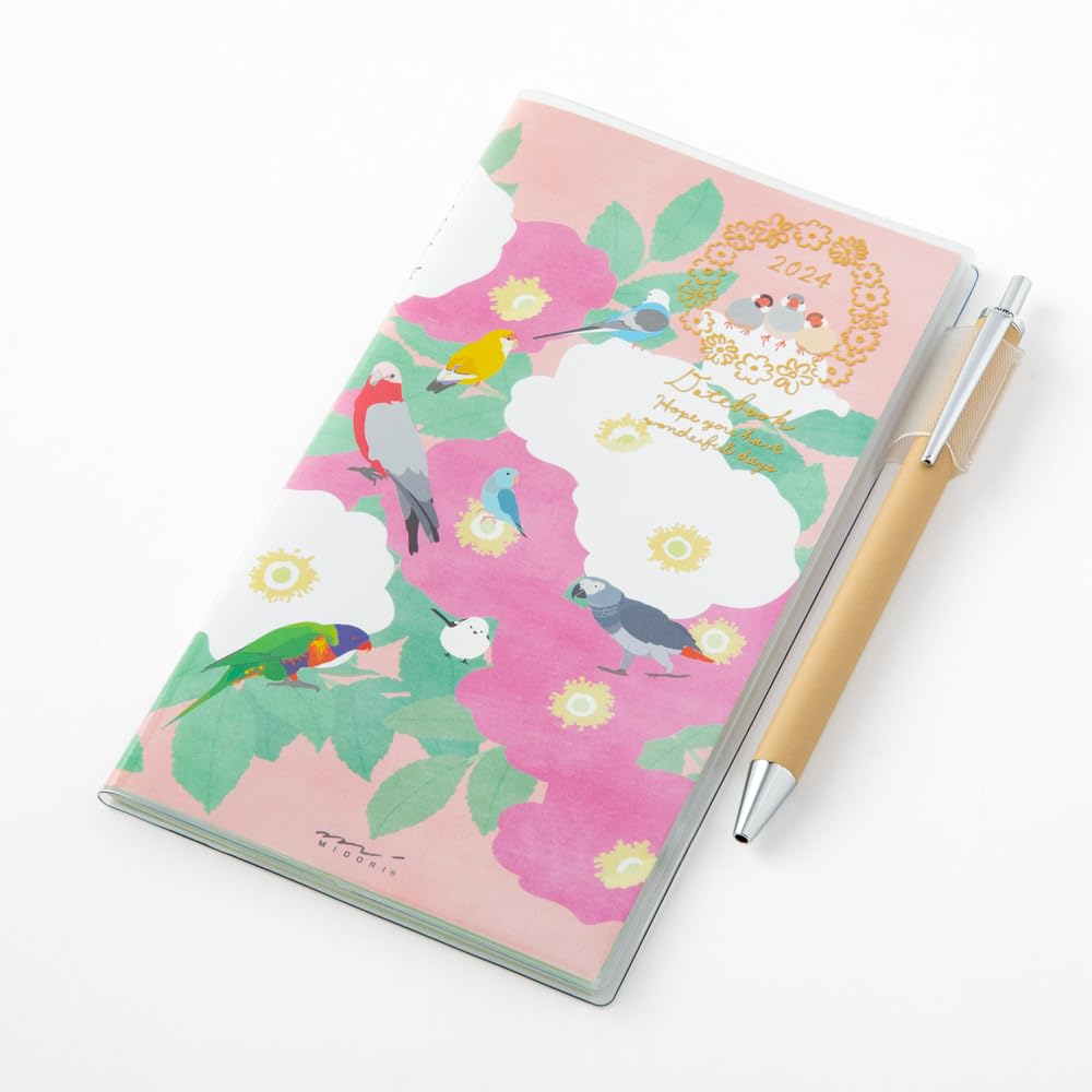 MIDORI Pocket 2024 Slim Bird 22245006 October Diary, Monthly, Pattern, (Starts 2023)