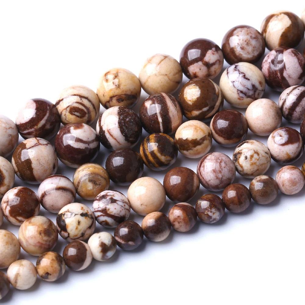 Australia Zebra Stone Natural Round Beads 15"Strand Smooth Loose Spacer Beads 4/6/8/10/12mm for Jewelry Making DIY Bracelets Accessories