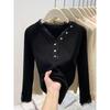 Textured button-neck lace knitted sweater women's autumn and winter slim-fit inner long-sleeved premium versatile bottoming top