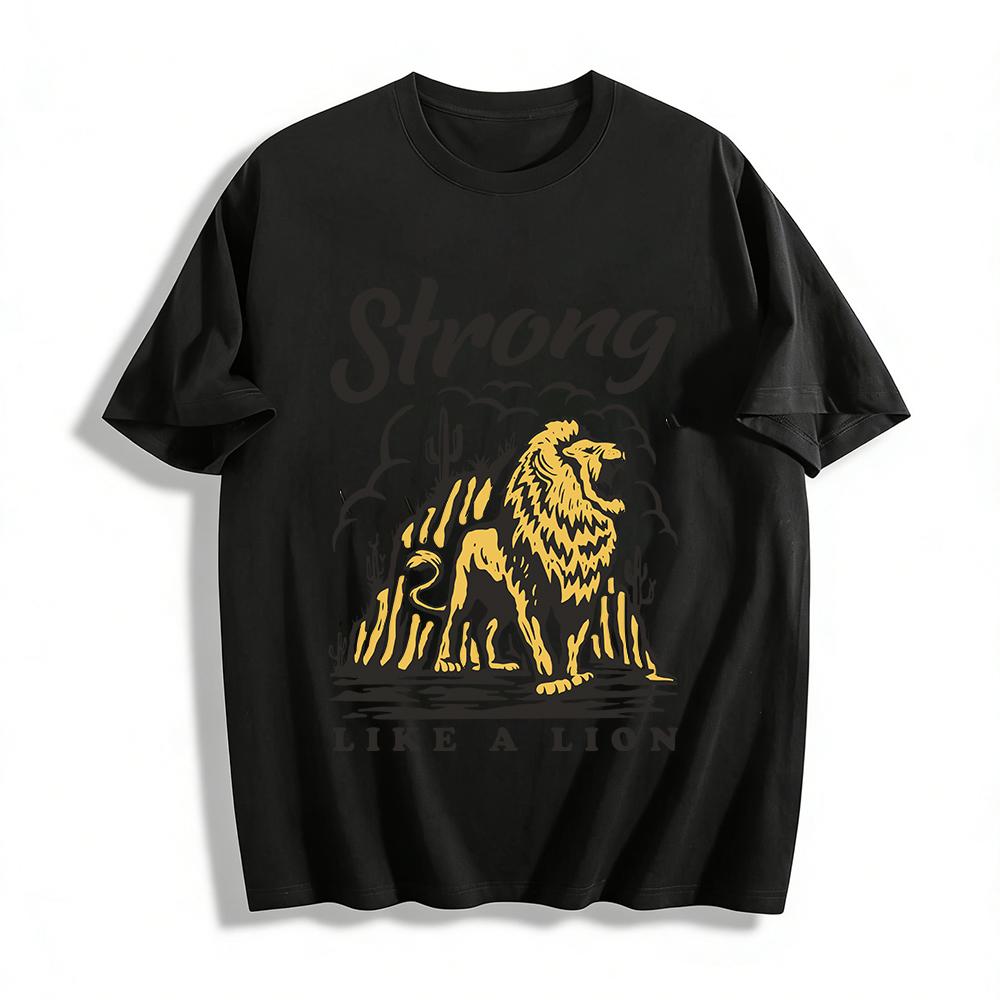 Strong Like A Lion Desert Themed Graphic Casual Tee Pure cotton T-shirt XXS