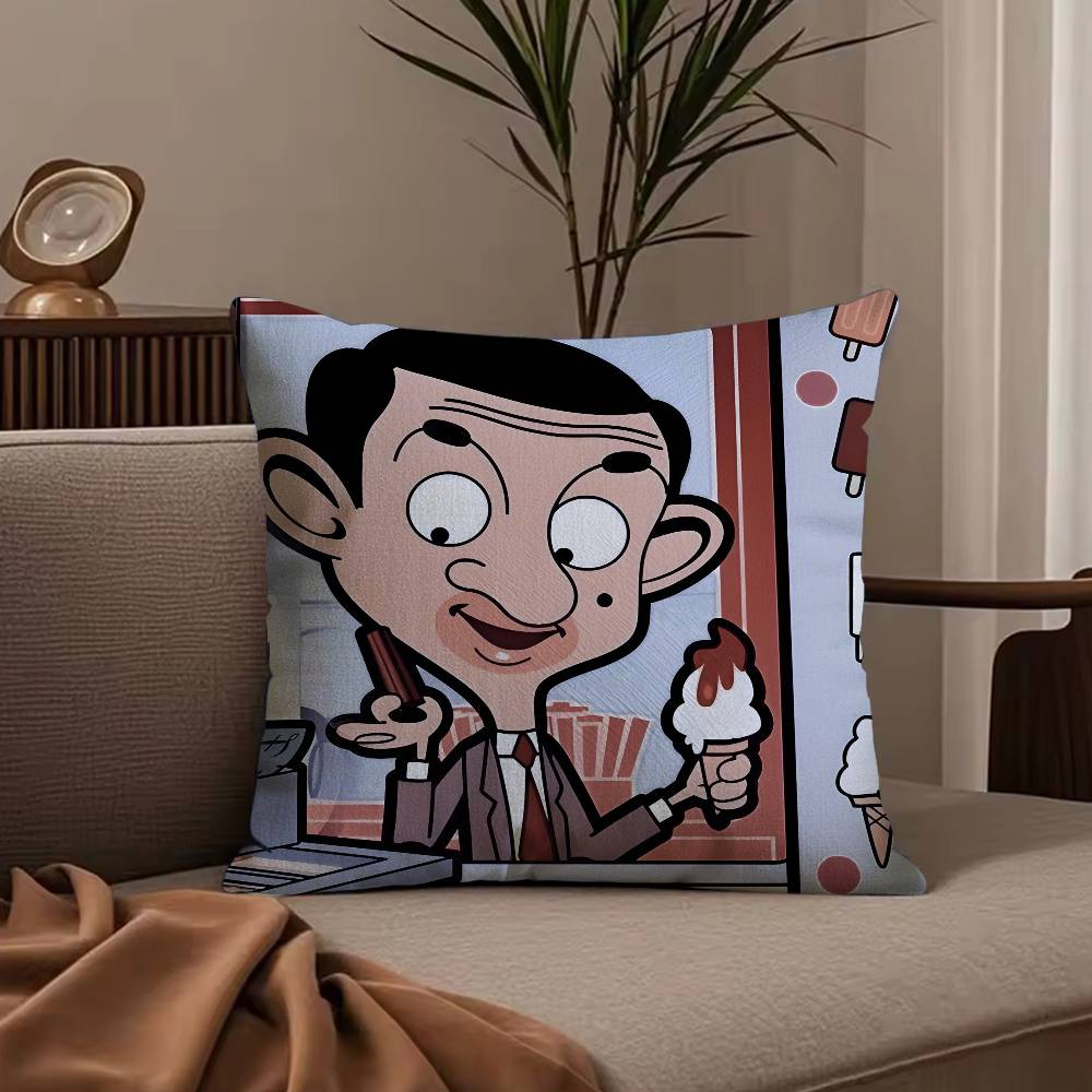 Cartoon M-Mr. BeanS Pillow Case Anti-dustmite Pillowcase Invisible zipper silky short plush Sofa cushion cover