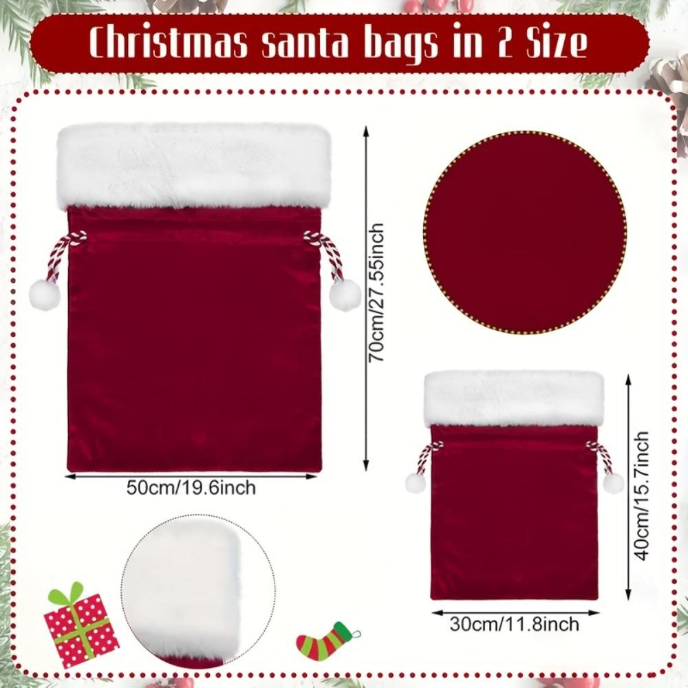 

2PCS Christmas Bags Velvet Santa Sack Gift Wrap Bags Extra Large Christmas Gift Bags Drawstring Bag Xmas Stuffer Supplies 50x70cm 30x40cm