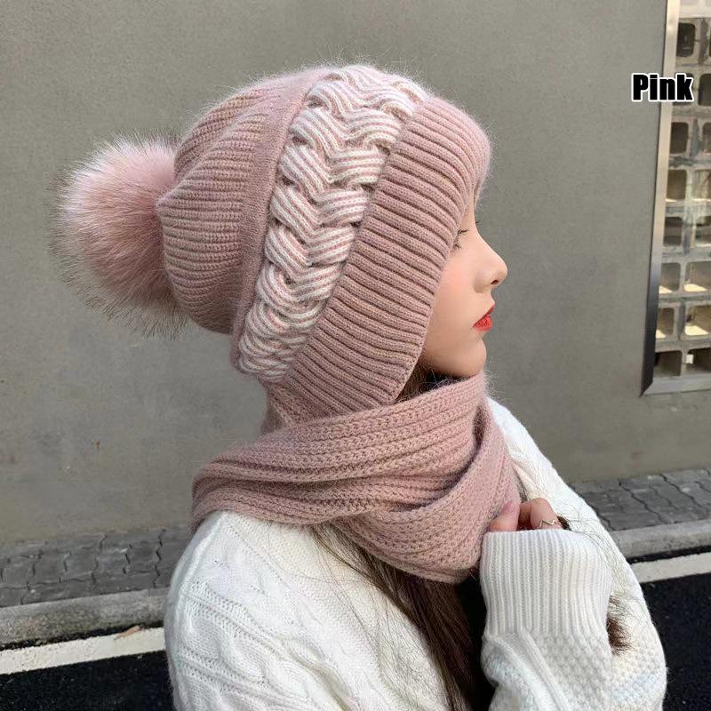 Womens Autumn Winter With The Korean Version Of The Lovely Knitted Cold Protective Ear Protection Neck Thickened Scarf Beanies