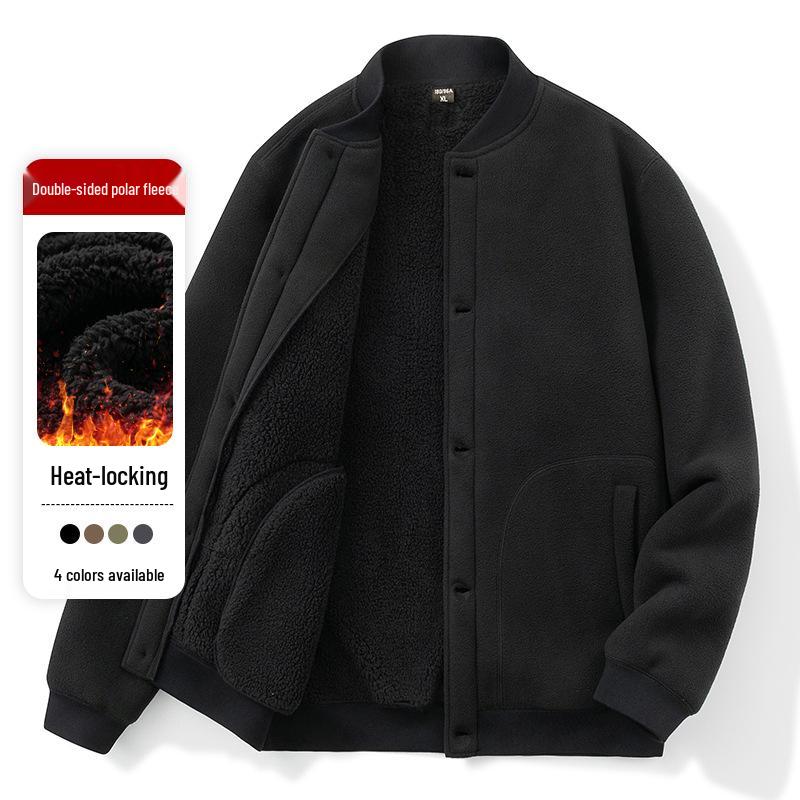 

Men s Fleece-Lined Thick Jacket - Autumn/Winter Mid-Aged Warm Cardigan Outerwear 2XL чорний
