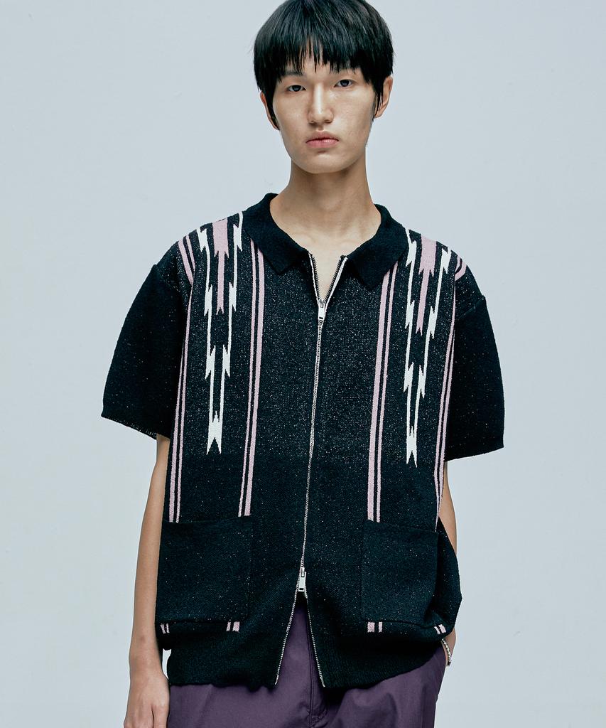 KND Navajo Boucle Knit Half Cardigan Black