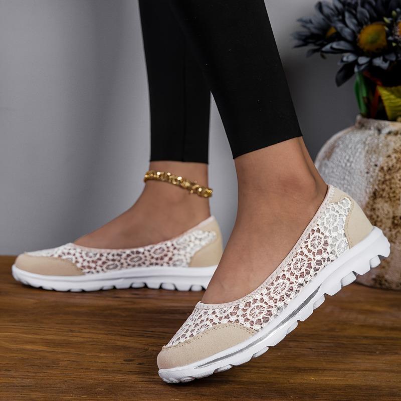 Women's Shoes Summer Lace Breathable Casual Flat Bottom One Foot Stirrups Middle-aged and Elderly Mom Shoes