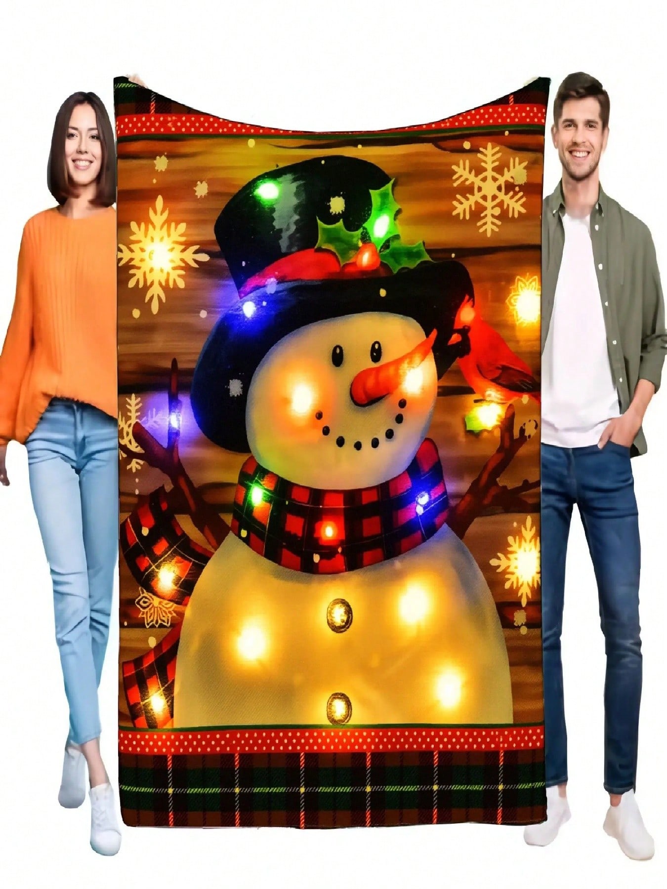 

Cozy Snowman Christmas Blanket Soft Fleece Throw With LED Lights Festive Holiday Decor Perfect For Couch Sofa Warm Gift For Fami 75X95CM