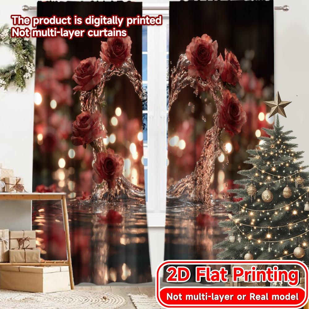 

Set Of 2 Modern Flat Printing Heartful Roses Fashionable Curtains Fabric Art Deco Festive Living Room Bedroom Curtain Polyester Ideal For W100*H70(CM)-Rod Pocket&2PCS