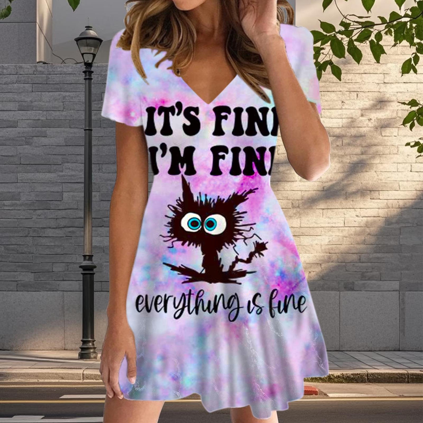 

Летняя мода женские V-образный вырез короткий рукав жареный котенок принтованное платье сексуальные короткие юбки платья 8XL розовый