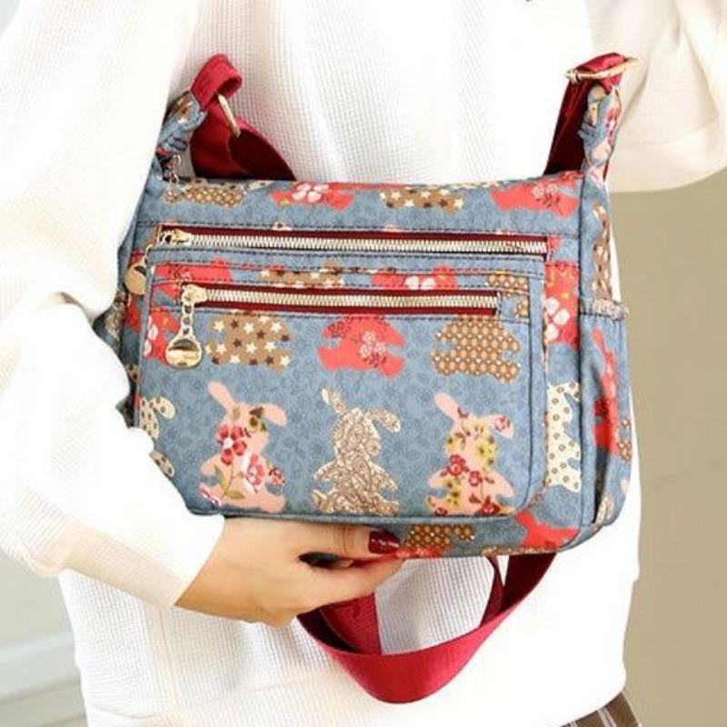 Waterproof Oxford Cloth Crossbody Bag, Large Capacity Nylon Women's Bag, Canvas Mommy Bag, Fashion Printing Middle-aged and Elderly Shoulder Bag