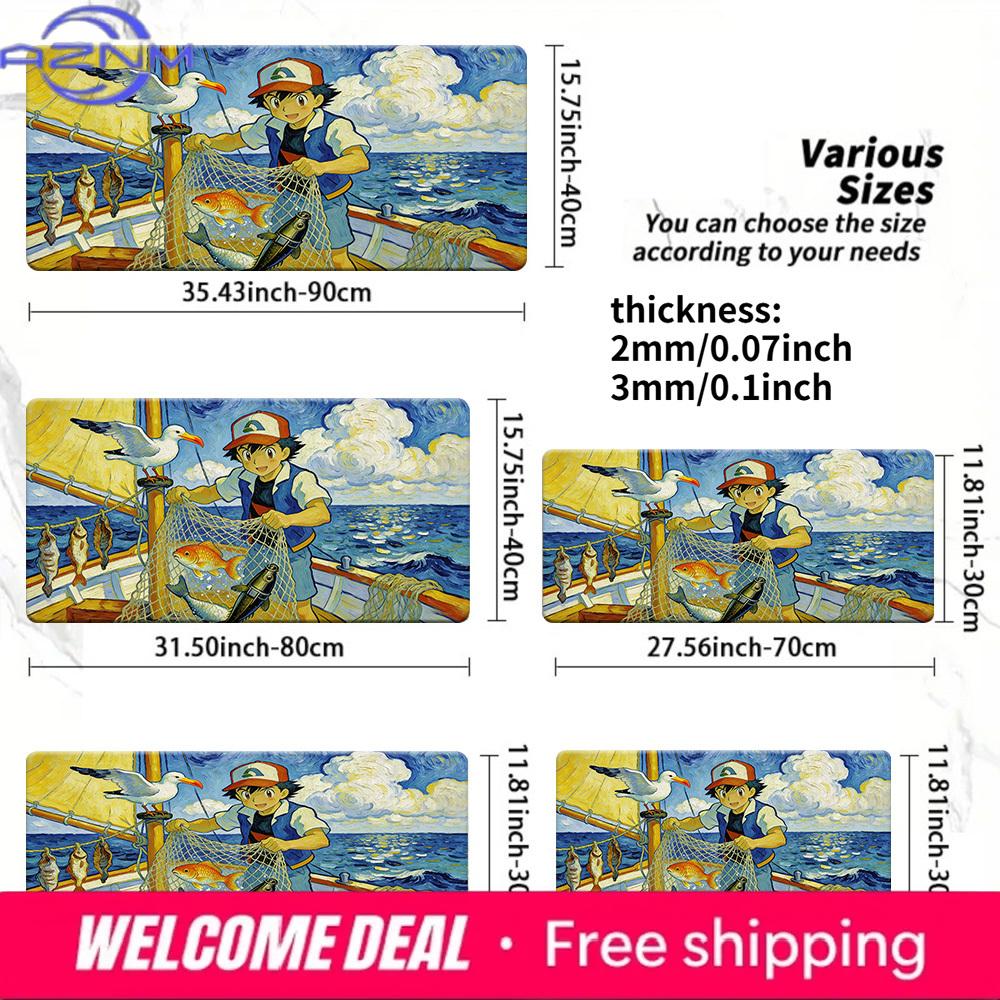 Pokemon Ash Starry Sky Sea Fishing Gaming Mouse Pad with NonSlip Rubber Base 300x800x2mm
