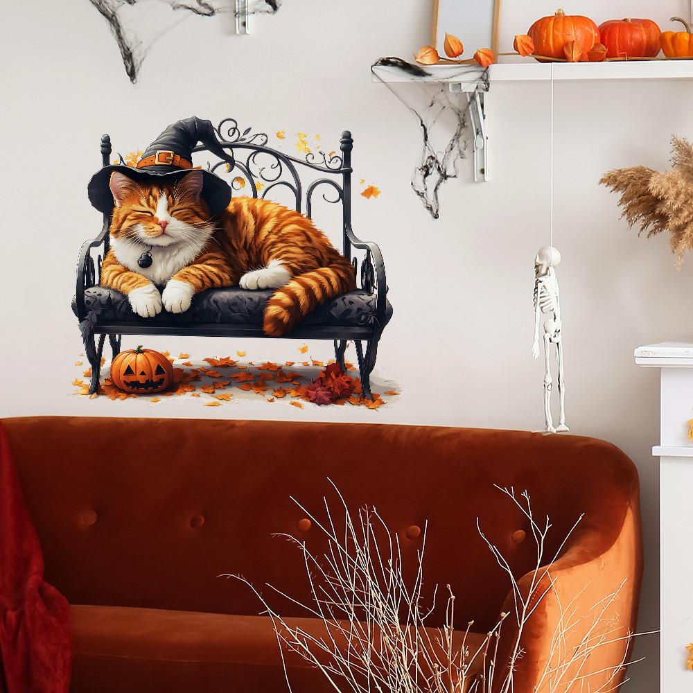 Halloween Witch Hat Cat Wall Sticker Pvc Decor For Living Room And Home Decor