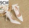 Fashion High Heels for Women Thin Heel Pointed Toe Straight Pearl Buckle with Bow Silk Fabricplus Size Women's Shoes Pumps White Heels