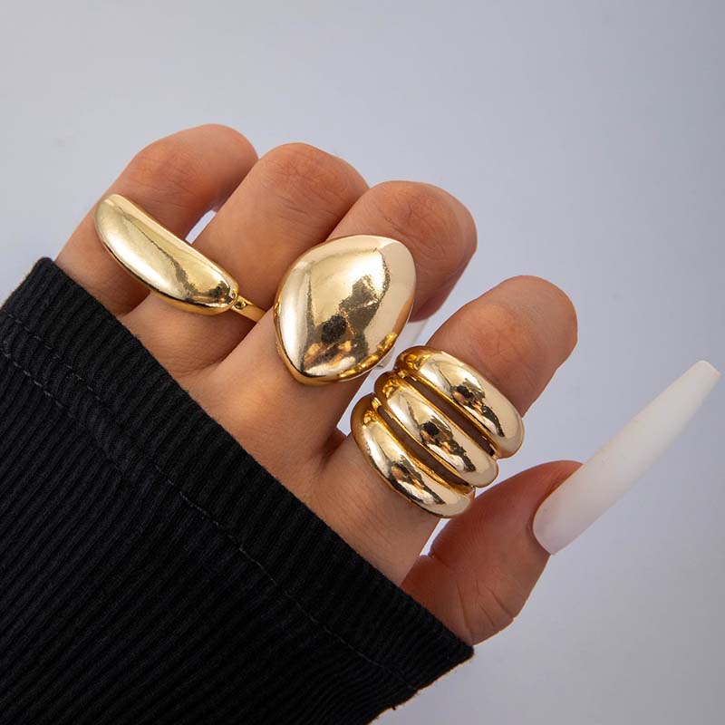 4Pcs/Set Fashion Copper Color Irregular Geometric Open Rings For Women Men Punk Metal Adjustable Knuckle Joint Ring Zircon