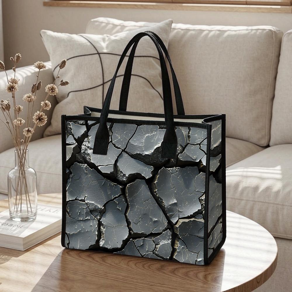 Cracked Pattern Tote Bag Large Capacity Durable Daily Commuter Handbag for Outdoor Shopping Travel Use