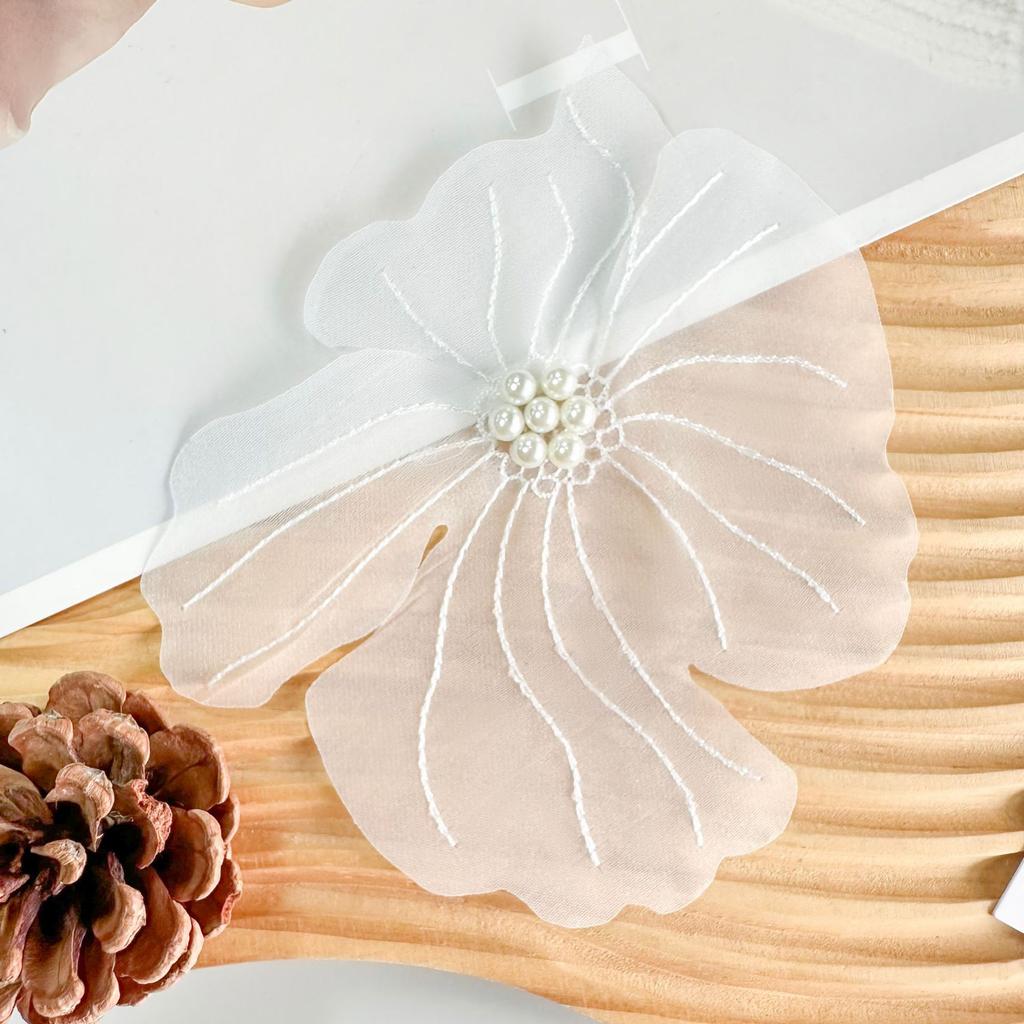 White Organza Patch Big Flower Handmade Diy Clothing Decoration Accessories Embroidery Corsage Cloth Sticker With Beads