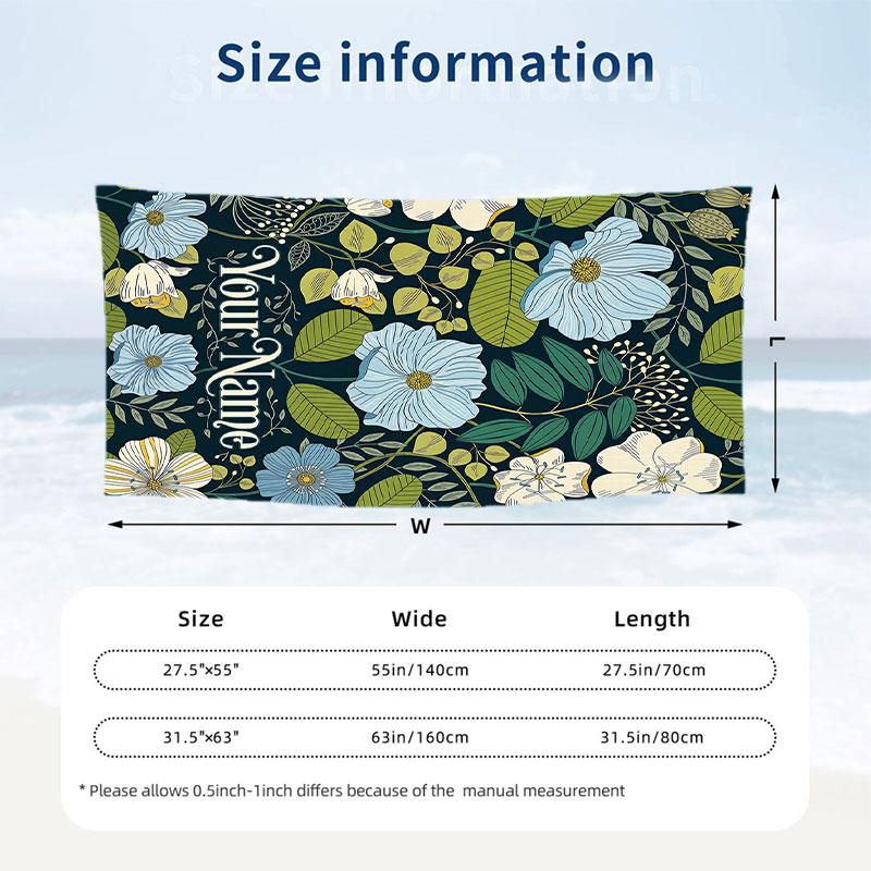 Floral 11 Theme Quick Dry Beach Towel Custom Name Text Print Large Sand Resistant Towel Beach Vacation