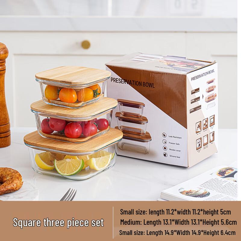 Glass Food Storage Container Set with Bamboo Lids - 3-Piece Set