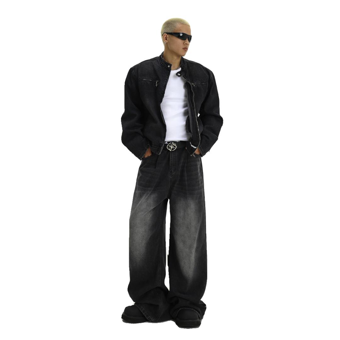 

Ретро джинсы мужские осенние новые стильные взрывные уличные хулиганские красивые повседневные брюки для подростков свободные прямые широкие мужские брюки 3XL чёрный