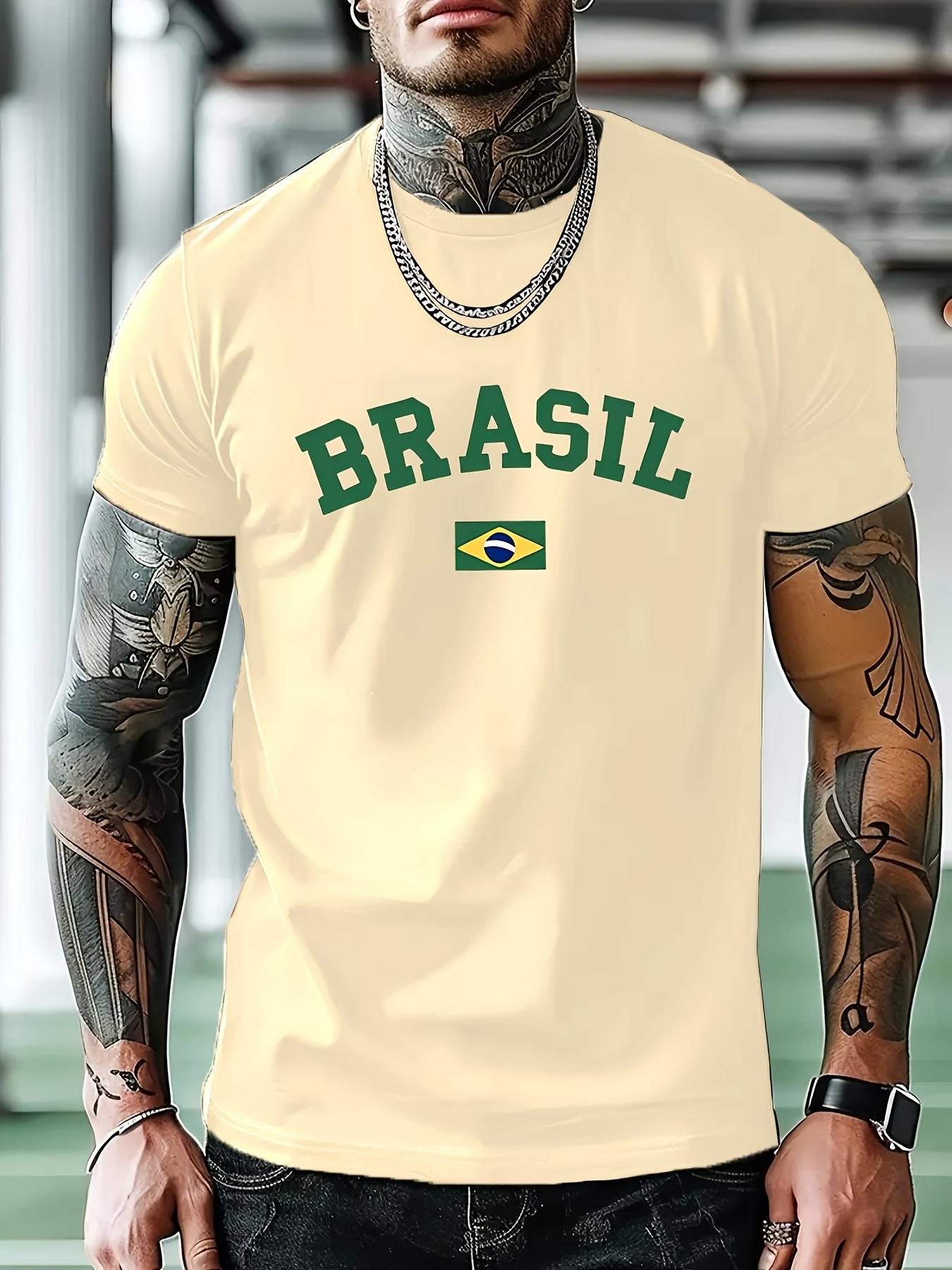 Brazil Flag Graphic Print Casual T-shirt - Light Blue Short Sleeve Round Neck Summer Tee for Gym S