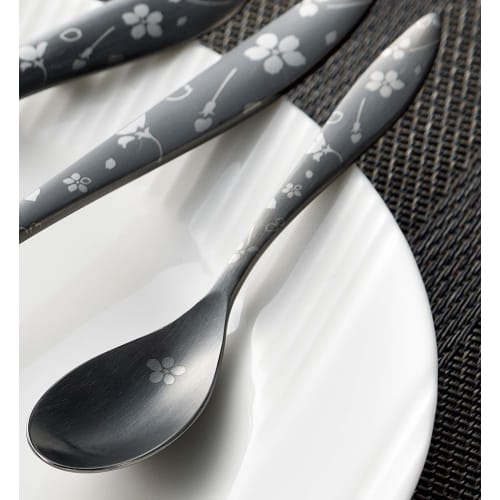 Yokoyama Cutlery Set, Tsubame-no-Takumi Black, Sakuragin, 4-Piece Set, ECTB-701