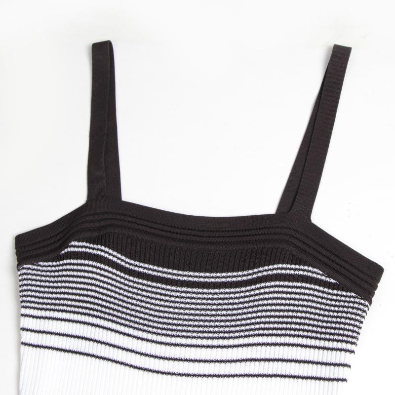 Abito maglia a righe elegante senza maniche a forma ad A pullover Tencel medio e lungo per il commercio estero transfrontaliero di fabbrica primavera ed estate