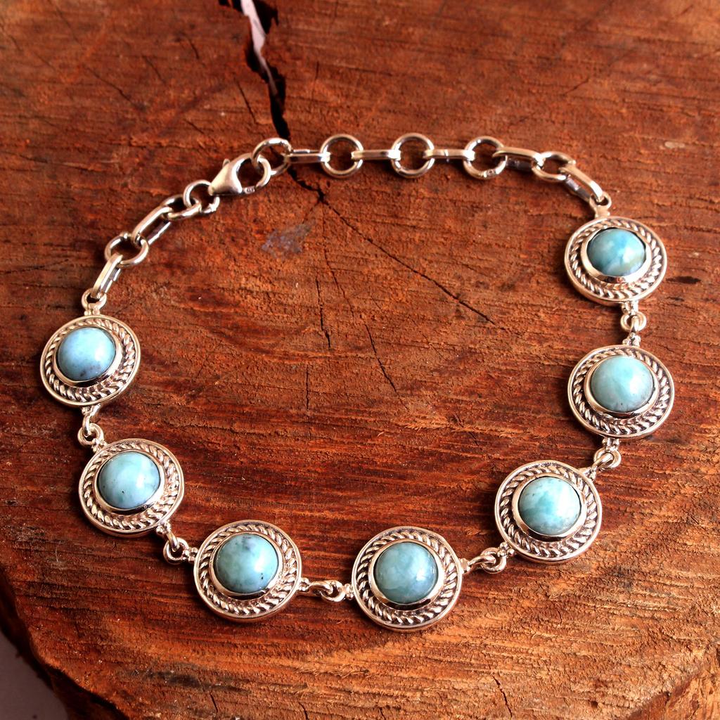 Přírodní larimar drahokam Solid 925 mincovní stříbro ručně vyráběný náramek Statement Jewelry