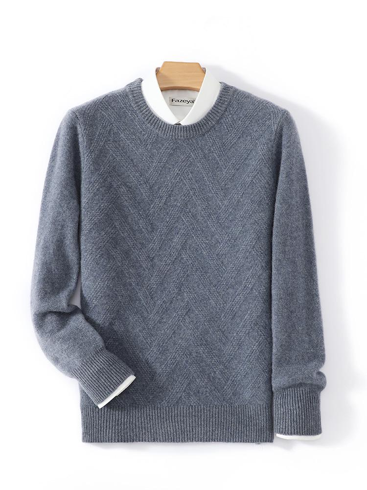 Men's Thick Wool Knit Sweater - Autumn/Winter, Round Neck, Solid Color, Loose Fit, Business Casual.