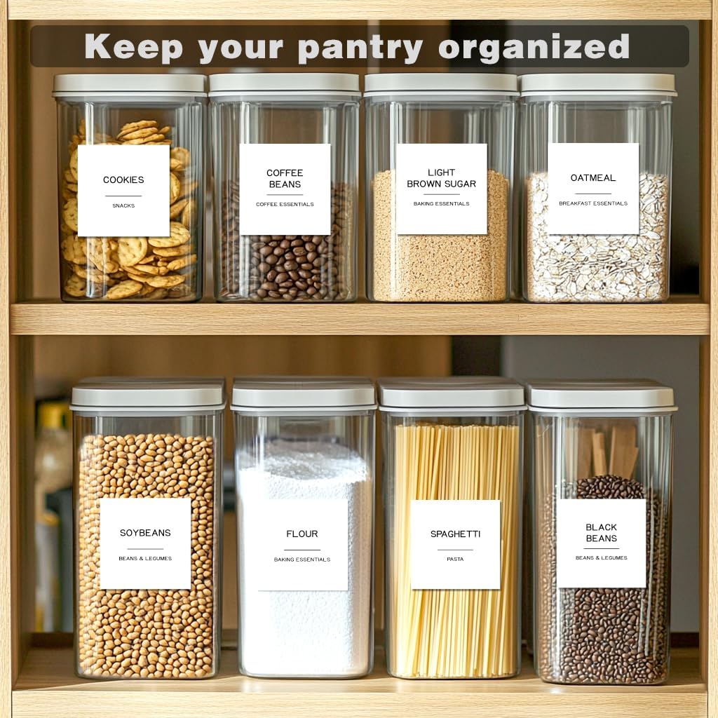 288 Pantry Labels for Food Containers, Preprinted Minimalist Waterproof Stickers for Organizing Storage B, Jars and Kitchen