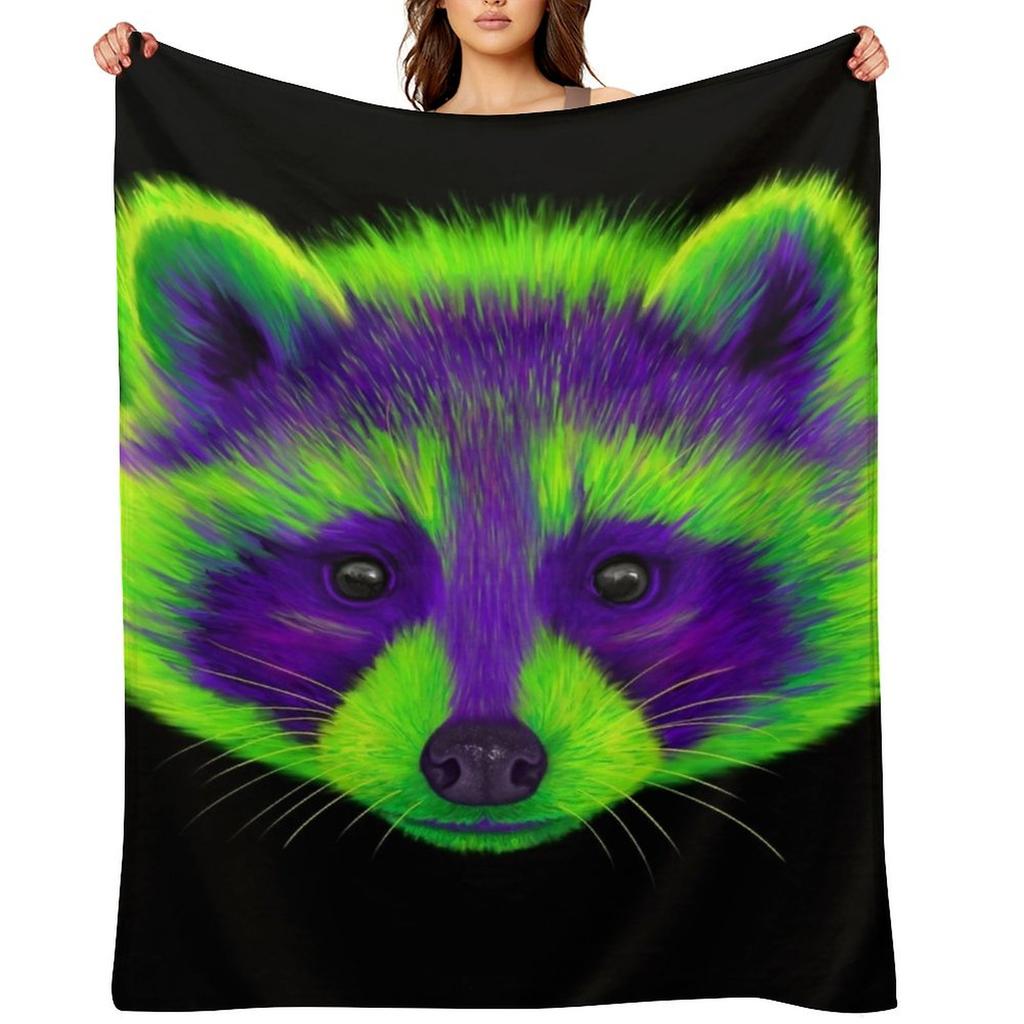 Purple and Green Raccoon Throw Blanket Soft Plush Plaid Christmas Gifts Christmas Decoration Thins Blankets