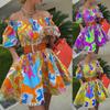 Spot Summer New Women's Clothing Fashion Temperament One-word Collar Short-sleeved Printed Dress