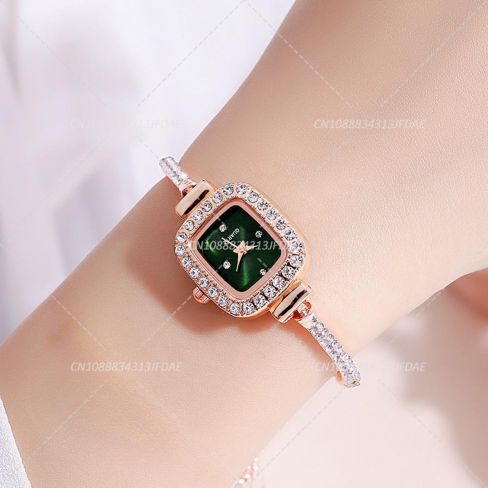 Elegant Adjustable Steel Quartz Women Wristwatch Luxury Fashion Diamond Crystal Watch Small Square Dial Women's Watches