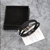 Men's Titanium Steel & Leather Engraved Bracelet Set with Stainless Steel Layers