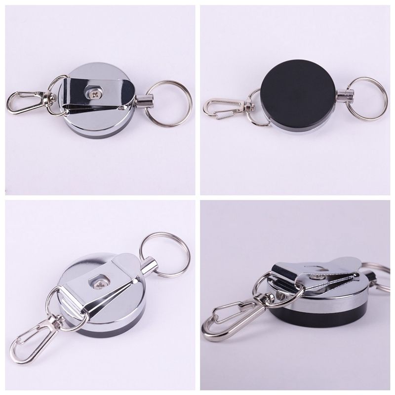 Retractable Elastic Keychain Metal Badge Reel Safety Key Buckle Burglar Trinket ID Card Holder
