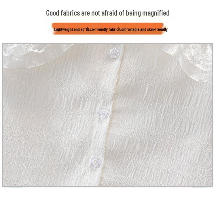 Girls' Short-Sleeve Summer Chiffon Shirt 2024 - White