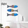 Wooden Fish Wall Art 3Pcs Decor, Boho Polka Dot Painted Ornaments, Ocean Modern Minimalist Theme Hanging for Bathroom Nursery Bedroom Living
