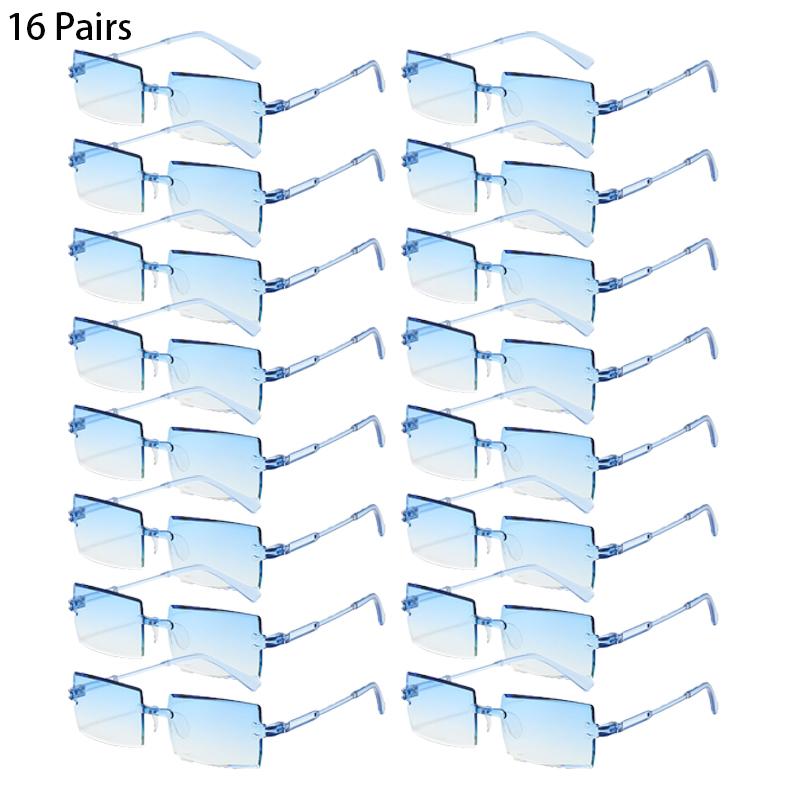 16/20 Pairs Rectangle Sunglasses Men Fashion Rimless Gradient Multicolor Beach Holiday Shades Women New Trendy Rave Sun Glasses