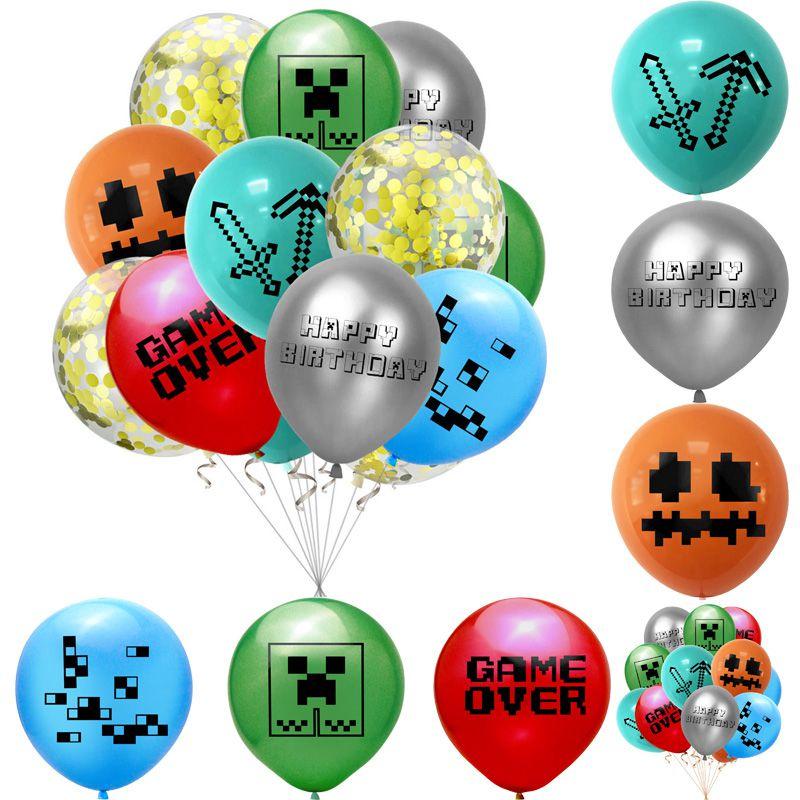 12" Pixel Minecraft Birthday Latex Balloon Party Decoration Kids Baby Shower