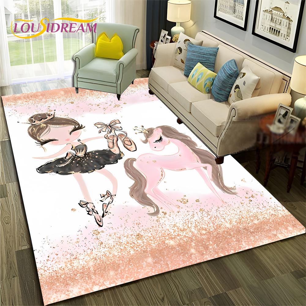 Cartoon Dream Ballet Girl Ballerina Swan Carpet Rug for Home Living Room Bedroom Sofa Doormat Decor,kids Area Rug Non-slip Mat