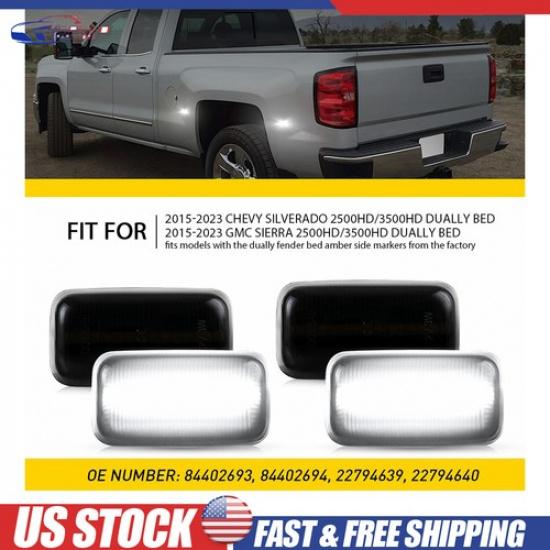 Smoked Lens 4Pc White LED Side Marker Lights Lamps For 2015- Chevy Silverado