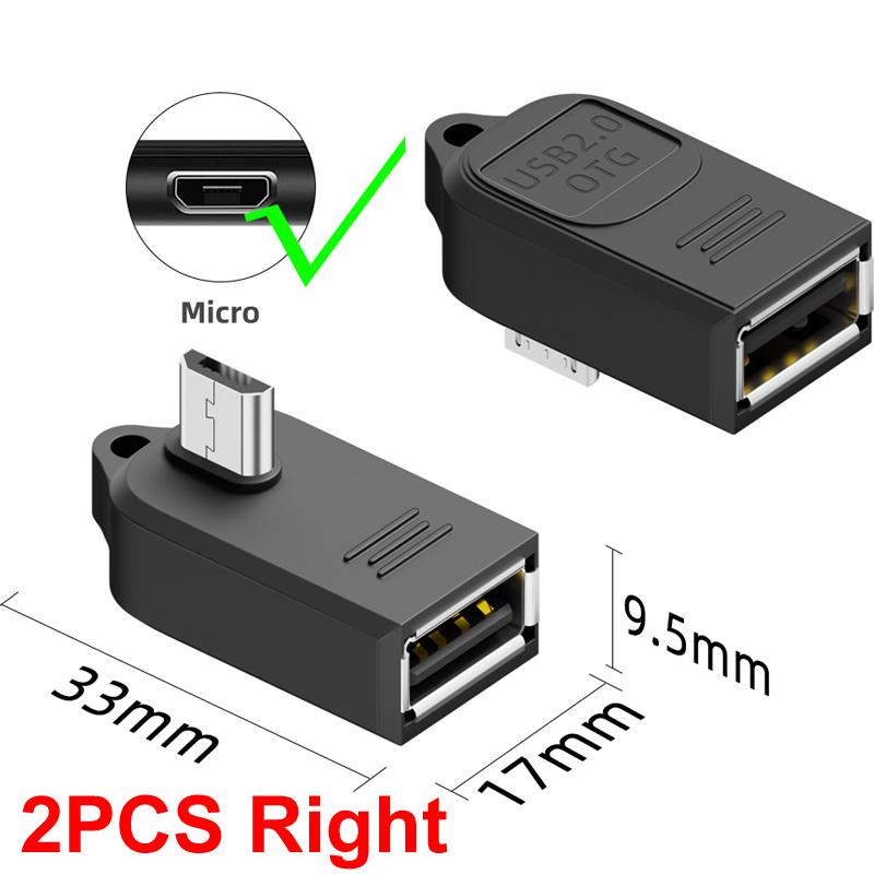 2PCS Mini/Micro Male UP/Down/Left/Right 90°Elbow USB-A OTG USB 2.0 Data Transfer 5v 1a 480Mbps For Charger PC Computer GPS Car